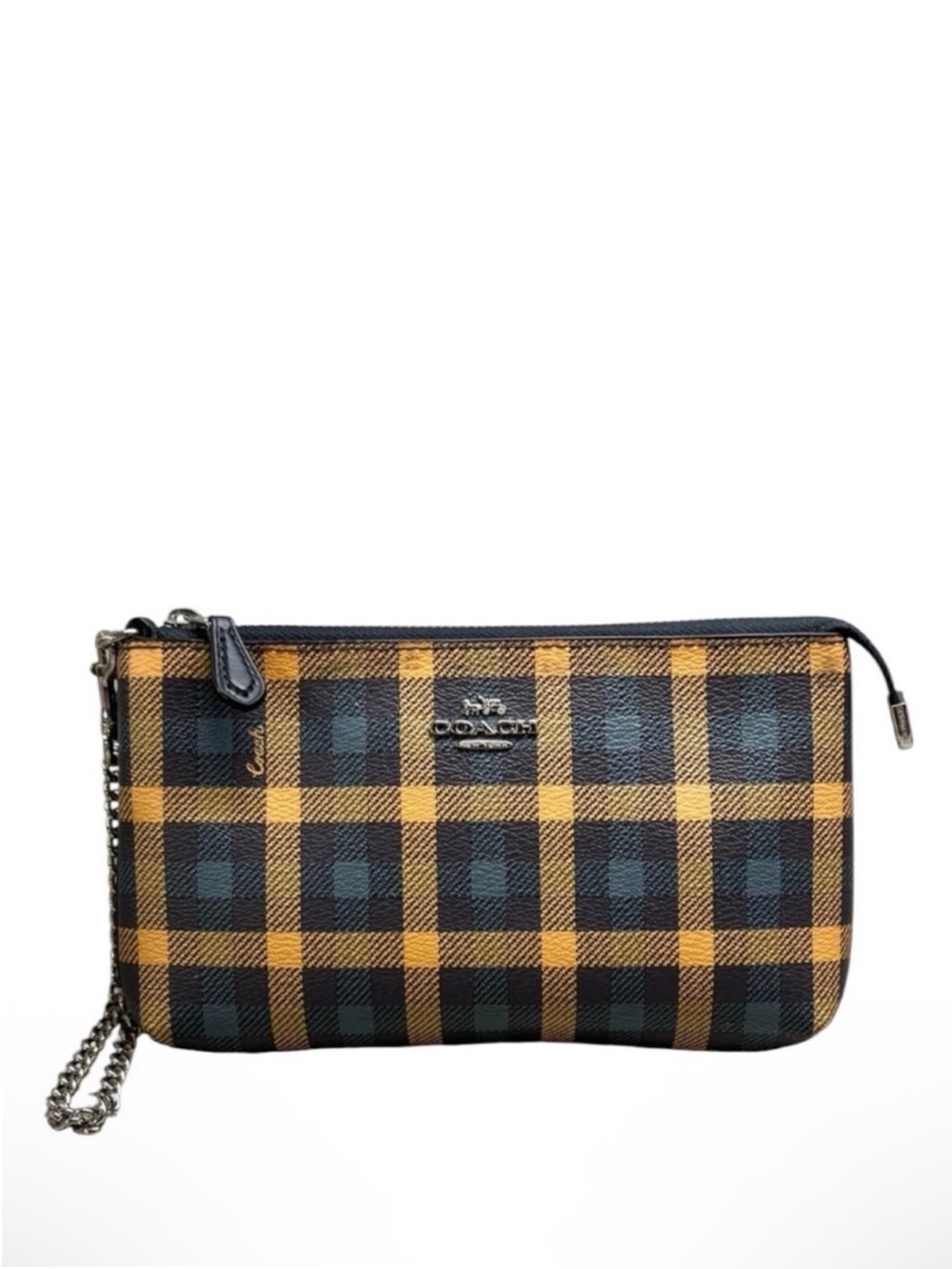 Coach Plaid Large Zip Wristlet Clutch